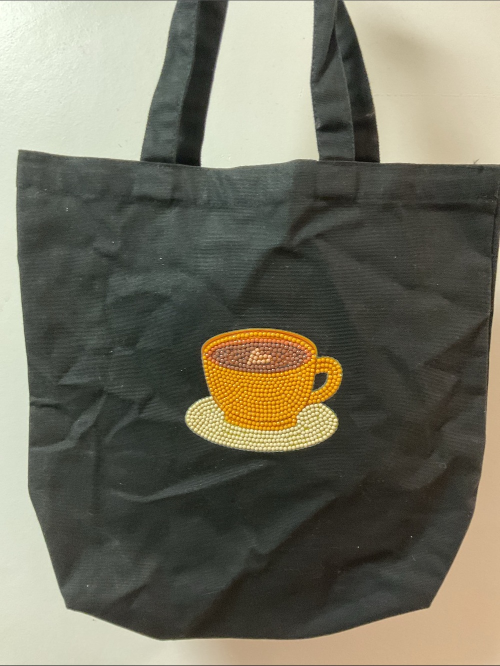Coffee diamond art canvas tote bag. Cute aesthetic reusable bag. Sealed